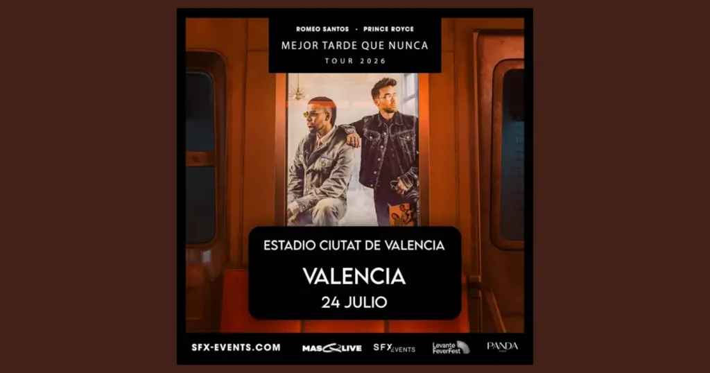Romeo Santos y Prince Royce llevarán su gira conjunta a València con una noche clave para la bachata en Europa Romeo Santos y Prince Royce llegan a València con el “Better Late Than Never Tour”